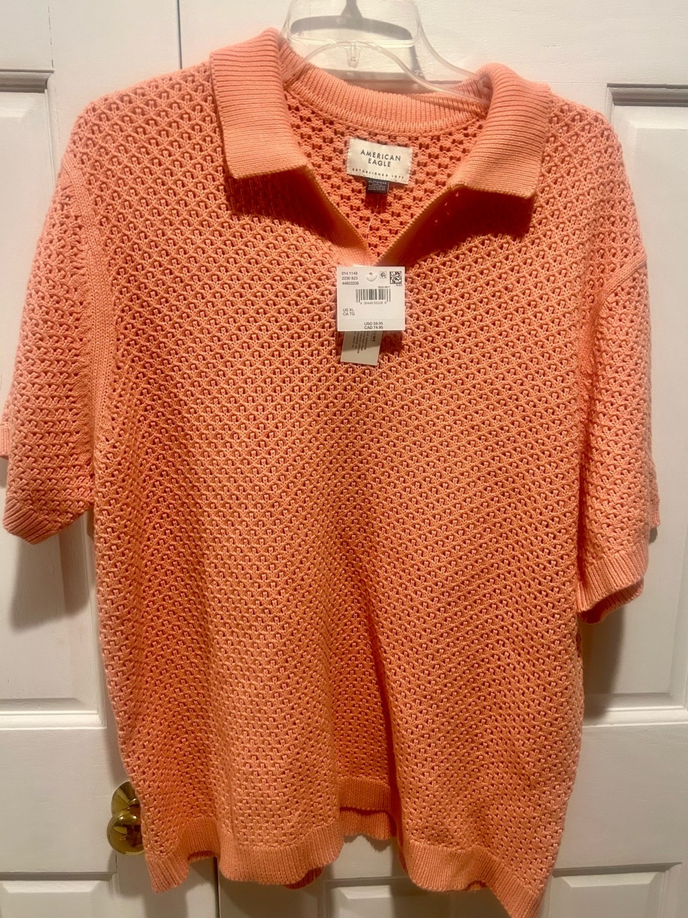 American Eagle Outfitters Coral Open-Knit Polo Sweater